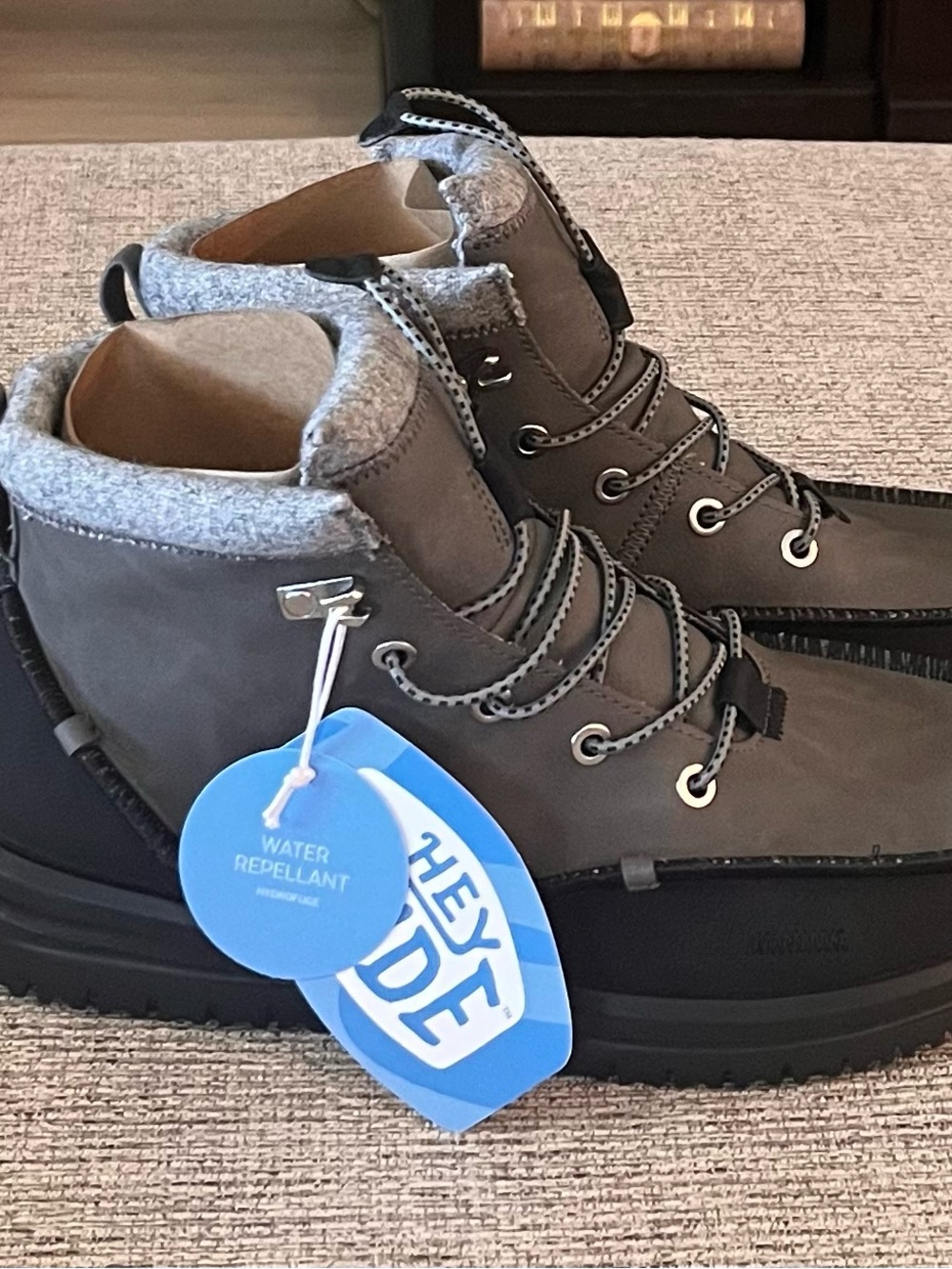 Hey Dude Men's Taupe Grey Lace-Up Water-Repellent Boots